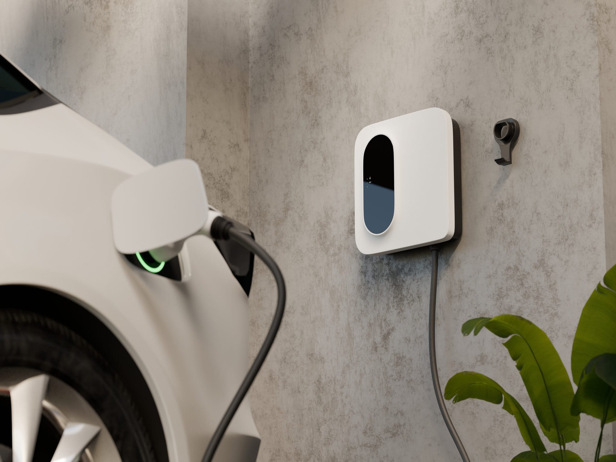 Residential,Wallbox,Charger,On,A,Concrete,Garage,Wall,Next,To